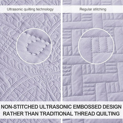 Love's cabin Oversized King Size Quilt Bedding Set Lavender Bedspreads - Oversized King Lightweight Bedspread Comforter - Coin Pattern Coverlet for All Season - 3 Pieces (1 Quilt, 2 Pillow Shams)