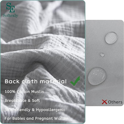 SE SOFTEXLY Muslin Duvet Cover King Size, 100% Washed Cotton Duvet Cover Set, Ultra Soft Comforter Cover Linen Like, 3 Pieces Minimalist Gauze Duvet Cover with 2 Pillowcases, 90"x104", Light Grey
