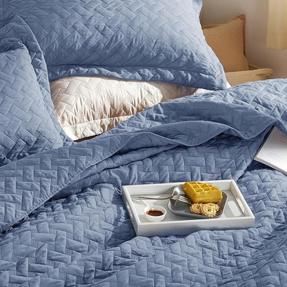 Bedsure Quilts Twin Size - Lightweight Bedspreads Twin Size with Basket Weave Pattern, Soft Quilt Bedding Set, Mineral Blue Comforter Set Coverlet for All Seasons with 1 Pillow Sham (68" x 86") | Skin-Friendly Soft, All-Season Comfort, Breathable, Ligh...