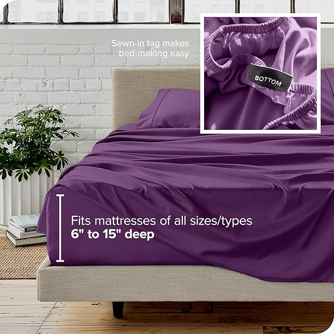 Bare Home Full XL Sheet Set - 1800 Ultra-Soft Microfiber Full Extra Long Bed Sheets - Double Brushed - Deep Pockets - Easy Fit - 4 Piece Set - Bedding Sheets & Pillowcases (Full XL, Plum)