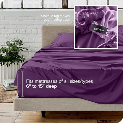 Bare Home Twin Sheet Set - 1800 Ultra-Soft Microfiber - Double Brushed - Deep Pockets - Easy Fit - Extra Soft - 3 Piece Set - Bedding Sheets & Pillowcases (Twin, Plum)