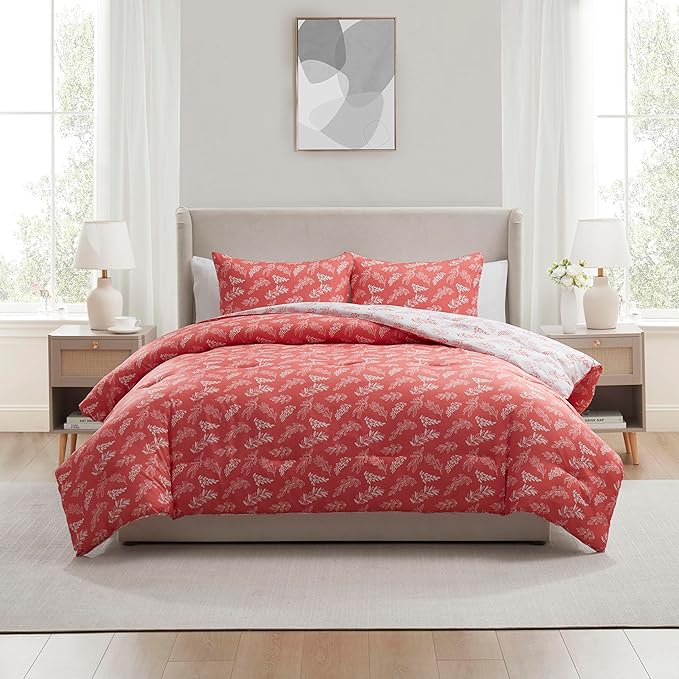 Nestl Full Size Comforter Sets - Pink Bed in a Bag Full Size, 3 Pieces Reversible Bed Set, Soft Floral Bedding Set, All Season Botanical Comforters with Pillow Shams