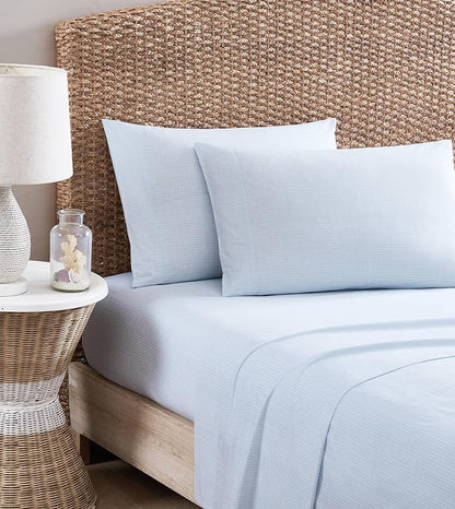 Tommy Bahama - King Sheets, Cotton Percale Bedding Set, Crisp & Cool, Stylish Bedding Set (Ala Moana Stripe Blue, King)
