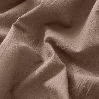 MooMee Fitted Bottom Sheet Only 100% Washed Cotton Linen Like Textured Breathable Durable Soft Comfy Deep Pocket Fits Mattress up to 17" (Brown, King)