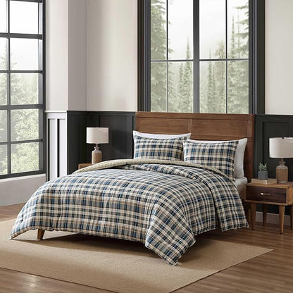 Eddie Bauer - Twin Comforter Set, Reversible Bedding with Matching Sham, Medium-Weight for Year Round Use, Dorm Essentials (Port Gamble Blue)