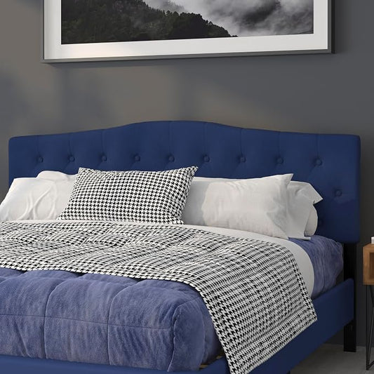 EMMA + OLIVER Tufted Upholstered King Size Headboard in Navy Fabric