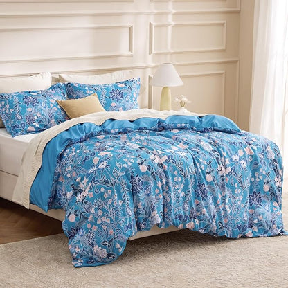 Bedsure Duvet Cover King Size - Reversible Blue Flowers Duvet Cover Set with Zipper Closure, 3 Pieces Bluejay Bedding Set with 8 Corner Ties and 2 Pillow Shams 20"x36"