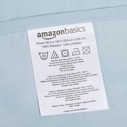 Amazon Basics Soft, Breathable, Wrinkle-Free Brushed Microfiber 4-Piece Bed Sheet Set, Machine Washable, Queen Size, Spa Blue Striped