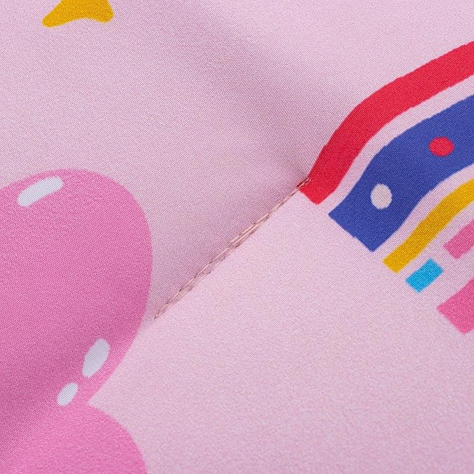 Btargot Lightweight Soft 3 Piece Rainbow Comforter Set with 2 Pillow Covers, Cartoon Love Hearts Suns and Stars Bedding Set for Girls Boys Kids, Queen Light Pink