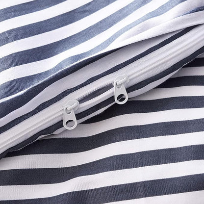 JELLYMONI 100% Natural Cotton 3pcs Striped Duvet Cover Sets,White Duvet Cover with Navy Blue Stripes Pattern Printed Comforter Cover,with Zipper Closure & Corner Ties(King Size)