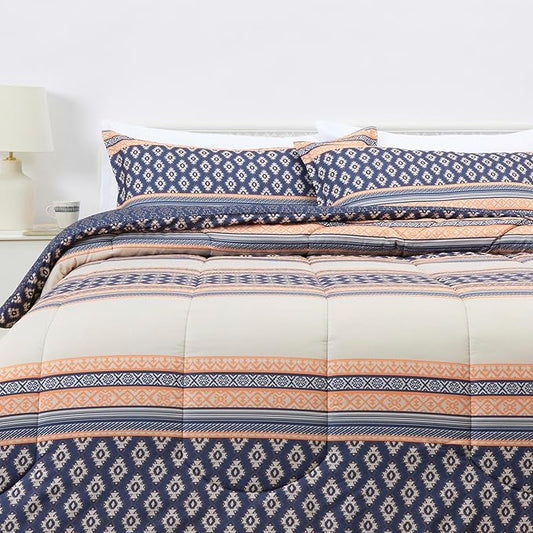 Amazon Basics Lightweight Microfiber Comforter Set, 3-Piece, Gray Geometrics, King