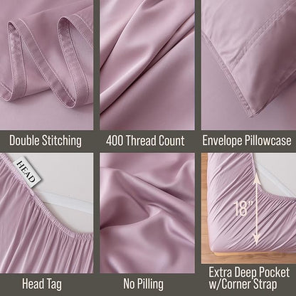 Bella Coterie Luxury Bamboo Viscose Cal King Size Sheet Set | 100% Organically Grown | Ultra Soft | Cooling for Hot Sleepers | 18" Deep Pocket [Lilac]