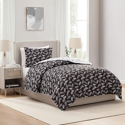 Nestl Twin/Twin XL Comforter Set - Black Bed in a Bag Twin, 2 Pieces Reversible Bed Set, Soft Floral Bedding Set for College Dorm, All Season Botanical Comforters with Pillow Sham