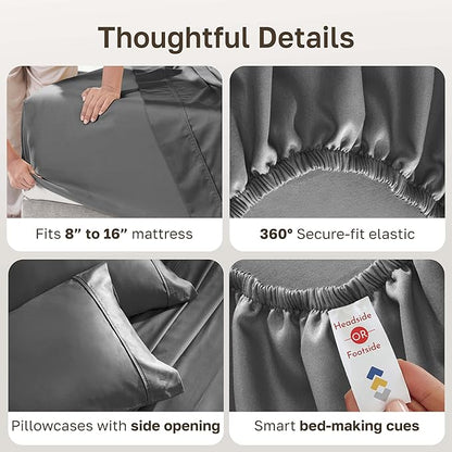California Design Den Natural 100% Cotton Sheets, Full Size Sheets Set, 400 Thread Count Sateen Bedding, Deep Pockets with All-Around Elastic for a Snug Fit, Durable Bed Set - Grey
