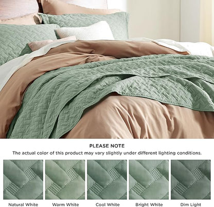 Bedsure Quilts King Size - Lightweight Bedspreads King Size with Basket Weave Pattern, Soft Quilt Bedding Set, Sage Green Comforter Set Coverlet for All Seasons with 2 Pillow Shams (106" x 96") | Skin-Friendly Soft, All-Season Comfort, Breathable, Ligh...