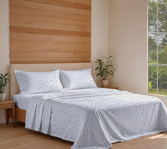 RUVANTI 100% Organic Cotton Sheets Twin Size, Percale Weave, GOTS Certified, 3-Piece Set, Deep Pocket 15", Crisp & Breathable, Soft Durable Bedding, Sábanas Algodón Orgánico – Multi Paisley