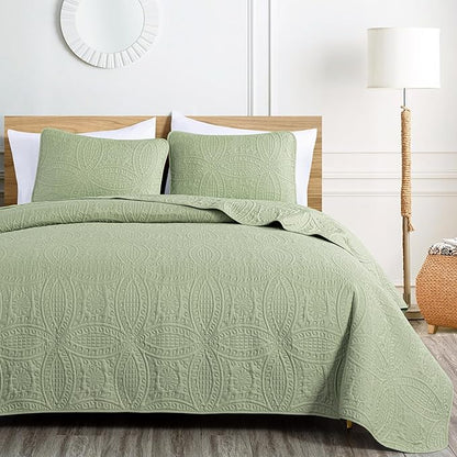 Chezmoi Collection Austin 3-piece Oversized Bedspread Coverlet Set (Queen, Sage) | Oversized, Lightweight, Fade Resistant