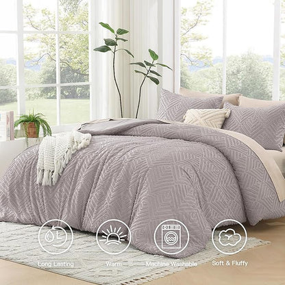 Litanika King Size Comforter Set Milk Coffee, 3 Pieces Cream Tufted Boho Farmhouse Bedding Comforter Sets, Lightweight Fluffy Comforter Bed Set for All Season (104x90In Comforter and 2 Pillowcases)