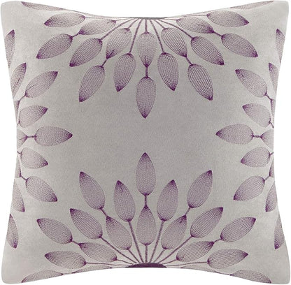 Madison Park Palmer Comforter Set - Faux Suede Design, Striped Accent, All Season Bedding, Shams, Decorative Pillow, Bed Skirt, Queen (90 in x 90 in), Purple 7 Piece
