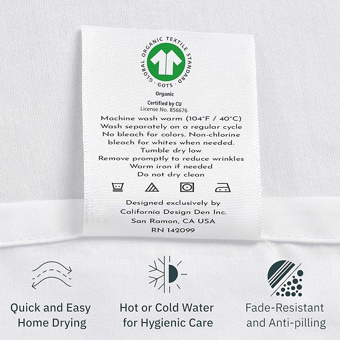 California Design Den Soft 100% Organic Cotton Sheets Full Size Bed Set - Crisp and Cool Percale Organic Sheets, Deep Pockets with Anti-Skid Elastic, Breathable and Durable Bedding Set - Riviera Blue
