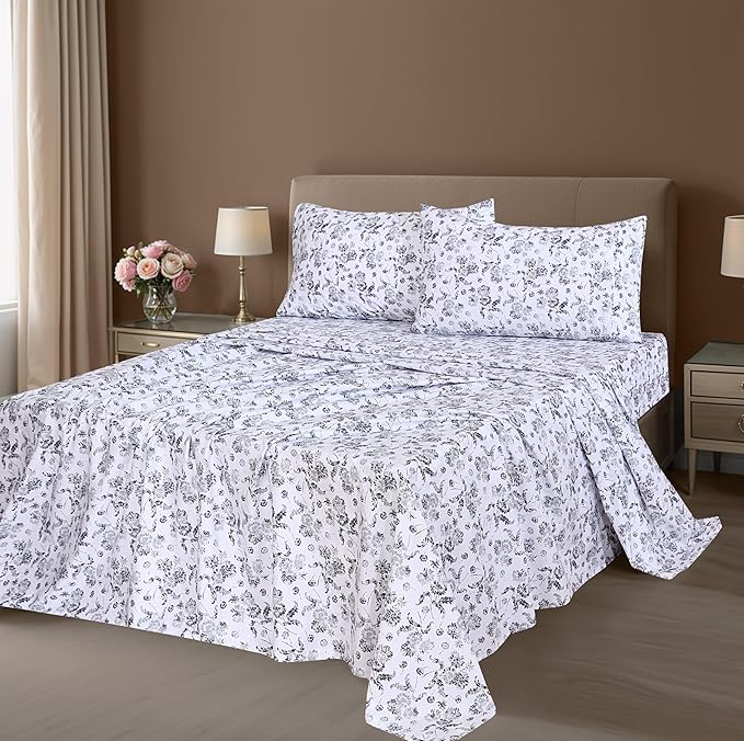 ZOYER 100% Cotton Sheets – Split King Size Percale Bedding, Cooling & Breathable, Durable with a Crisp, Soft & Comfortable Feel, 16" Deep Pocket, 5-Piece Set, Frozen Garden
