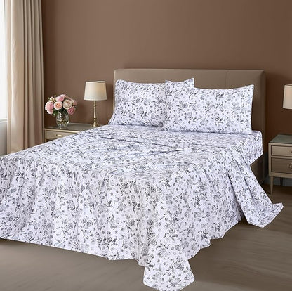 ZOYER 100% Cotton Sheets – Split King Size Percale Bedding, Cooling & Breathable, Durable with a Crisp, Soft & Comfortable Feel, 16" Deep Pocket, 5-Piece Set, Frozen Garden