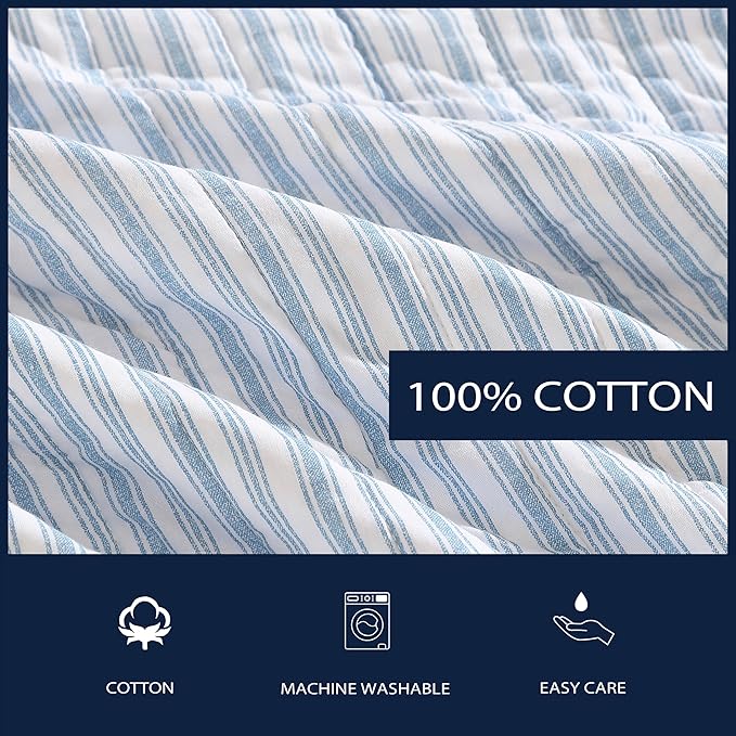 Nautica - Twin Quilt Set, Reversible Cotton Bedding with Matching Sham, Casual Home Decor for All Seasons (Coleridge Stripe Light Blue, Twin)