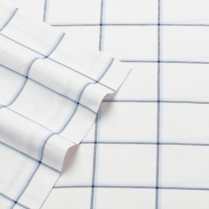 Nautica - Queen Sheet Set, Cotton Percale Bedding Set, Crisp & Cool, Stylish Bedding Set (Plot Blue, Queen)