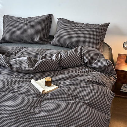 Gingham Twin XL Duvet Cover Grey Washed Cotton Twin XL Comforter Cover Plaid Checkered Pattern Vintage Duvet Cover Set with Hidden Zipper Farmhouse Boho Bedding Set for Adults Duvet Protector