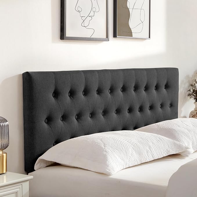 Tufted Upholstered Headboard Full Size, Adjustable Height 37- 51 in, Black | Sturdy and Durable Solid Wood Full XL Headboard, Fabric Full Headboard Only, Modern Button Diamond Design Head Board