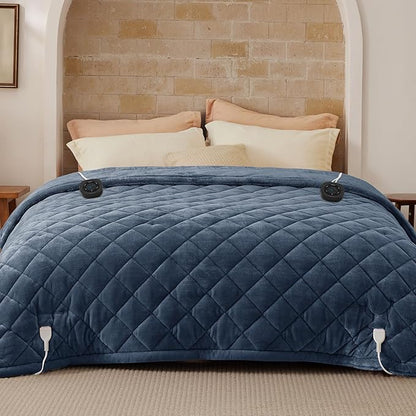 Bedsure Electric Blanket Queen Size - Dual Control Heated Weighted Blanket Queen with 10 Heat Settings, Fast Heating with 10 Time Settings (84x90 inches, Bering Sea)