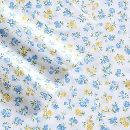 Laura Ashley - Full Sheet Set, Crisp & Cool Cotton Percale Bedding for Year Round Comfort, Deep Pocket, Bed Sheets with Matching Pillowcases (Ditsy Doodle Blue)