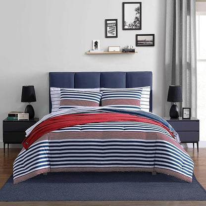 Nautica - Twin/Twin XL Comforter Set, Super Soft Woven Bedding with a Medium-Weight Feel for Year Round Use, 2 Piece Bed Set with Matching Pillowcase (Kennedy Stripe Navy)