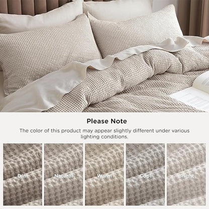 Bedsure Cotton Duvet Cover King - 100% Cotton Waffle Weave Linen Color Duvet Cover, GentleSoft™ and Breathable King Bedding Set for All Season, 3 Pieces, 104"x90"
