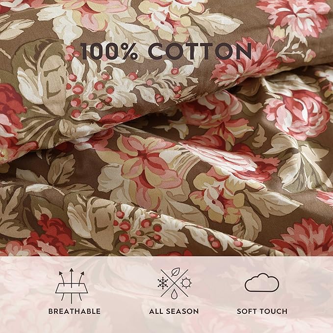 Laura Ashley - King Comforter Set, Soft Cotton Bedding with Matching Shams, Floral Home Decor, Oeko-Tex Certified (Bloomsbury Brown, King)