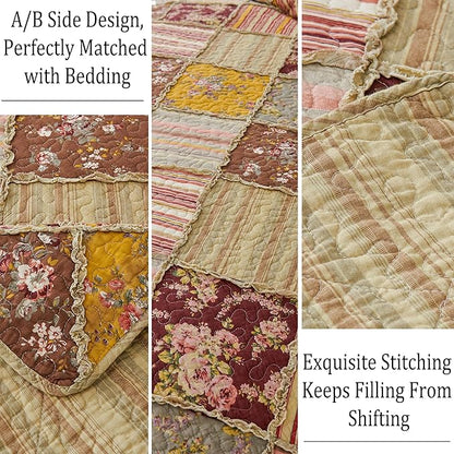 Cmfshape Floral Quilt Sets Bedspread Set 100% Cotton Patchwork Bedding Set, All Season Use Lightweight Reversible Coverlet Quilts with 2 PillowShams(King 106"x96")