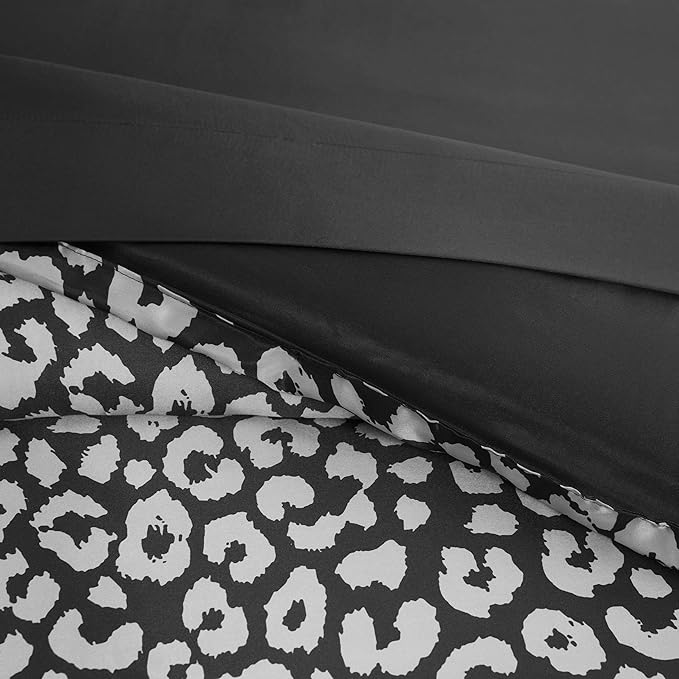 Juicy Couture Modern Black Leopard Satin King Comforter Set - Luxury Bed in a Bag – Soft & Stylish 8-Piece Bedding Collection