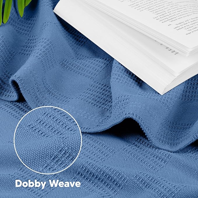 Utopia Bedding Wedgewood 100% Cotton Blanket [Twin Size - 90x72 Inch] Lightweight, Soft and Breathable Thermal Blanket for All Seasons