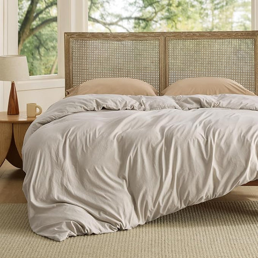 Bedsure Duvet Cover King Size Only - Prewashed Cotton-Like Polyester Extra Soft All Season Bedding, Includes 1 Duvet Cover 104x90 Inches with Zipper Closure, Linen, Comforter Not Included