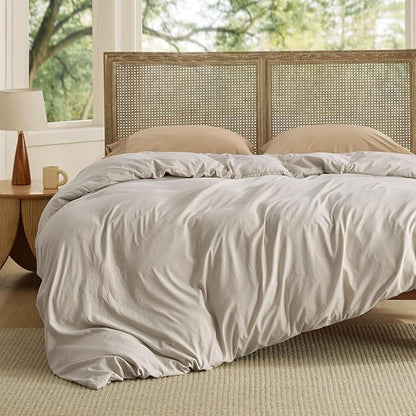 Bedsure Duvet Cover Full Size Only - Prewashed Cotton-Like Polyester Extra Soft All Season Bedding, Includes 1 Duvet Cover 80x90 Inches with Zipper Closure, Linen, Comforter Not Included
