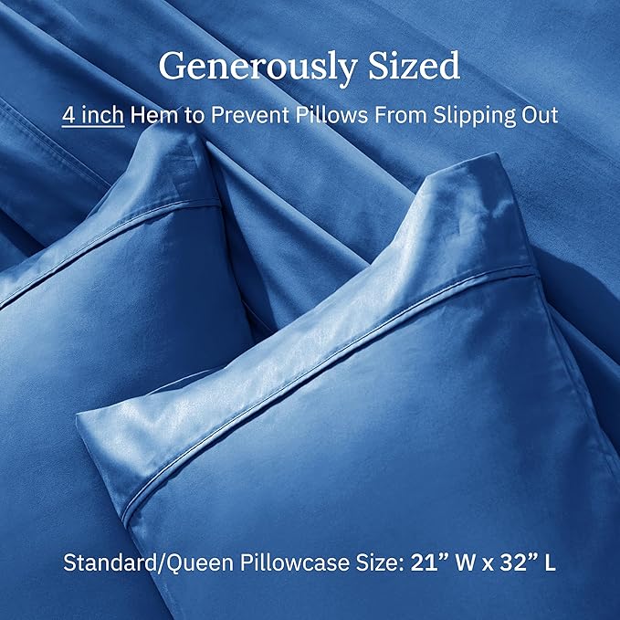 California Design Den Standard/Queen Pillow Cases Set of 2-400 Thread Count Sateen, Natural 100% Cotton Pillowcases Standard, Soft, Roomy and Breathable - Cobalt Blue