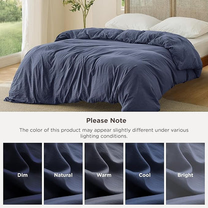 Bedsure Navy Blue Duvet Cover King Size Only - Prewashed Cotton-Like Polyester Extra Soft All Season Bedding, Includes 1 Duvet Cover 104x90 Inches with Zipper Closure, Comforter Not Included