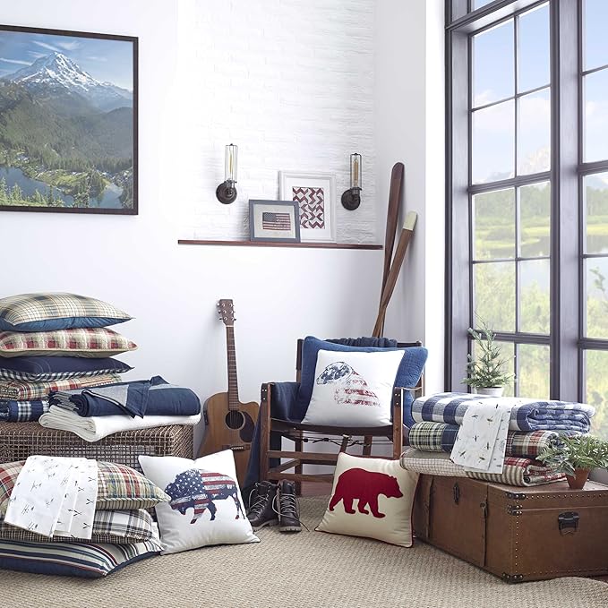 Eddie Bauer - Queen Sheets, Cotton Percale Bedding Set, Crisp & Cool Home Decor (Downstream, Queen)