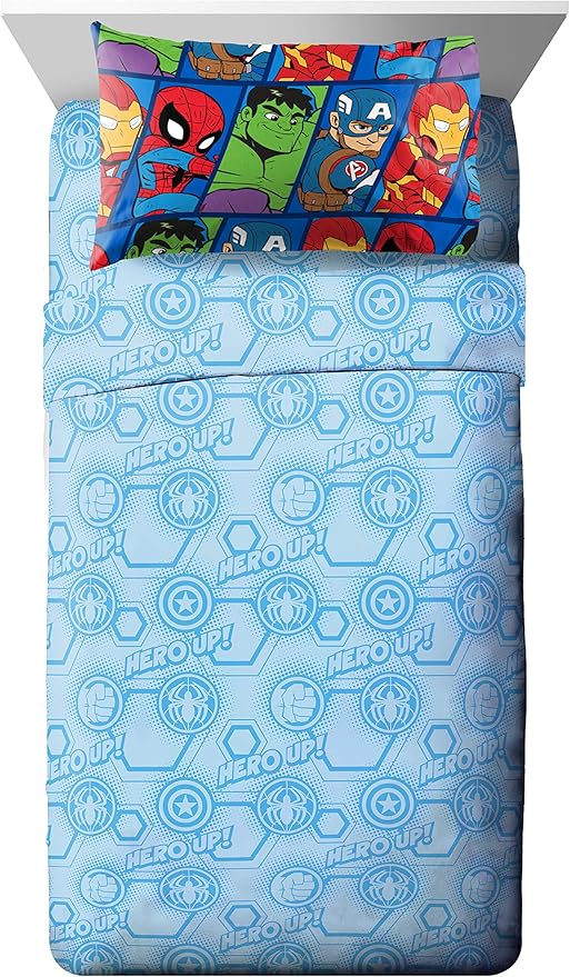 Jay Franco Marvel Super Hero Adventures Hero Together 4 Piece Twin Bed Set - Includes Comforter & Sheet Set Bedding Features The Avengers - Super Soft Fade Resistant Microfiber