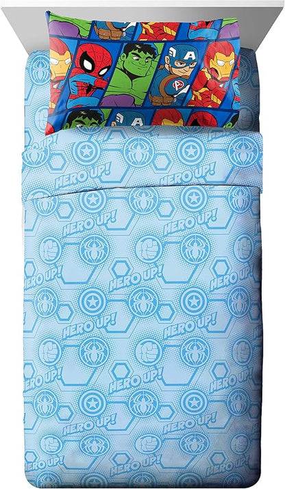 Jay Franco Marvel Super Hero Adventures Hero Together 4 Piece Twin Bed Set - Includes Comforter & Sheet Set Bedding Features The Avengers - Super Soft Fade Resistant Microfiber