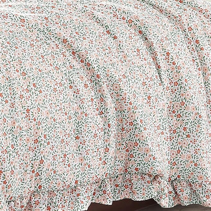 Full Comforter Set - 7 Pieces Ruffle Pink Ditzy Bedding Sets, Shabby Chic Farmhouse Bed in a Bag Full with Floral Comforter, Sheets, Pillowcases & Shams