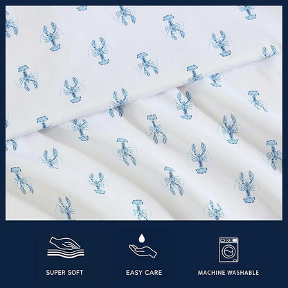 Nautica - Sheet Set, Breathable & Cooling Microfiber Bedding with Matching Pillowcases, Deep Pocket, Fully Elasticized (Nantucket Lobster Ocean Breeze Blue, Full)
