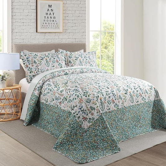 Travan 3-Piece Floral Quilt Super King Quilt Bedding Set, Ultra Soft & Fade Resistant Super King Size Quilt Set with 1 Quilt Set and 2 Shams Purple Quilt for All Season, Exquisite, Super King