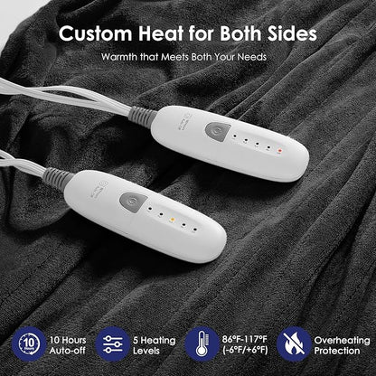 Heated Blanket Full Electric Blanket 72X84in - Fast Heating Blanket for Adults Ultra Soft Flannel Blankets with 5 Heat Levels & 10 Hrs Timer, Machine Washable, Bed Warm Blanket for Winter, Dark Gray