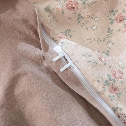 Queen Size Comforter Set Floral Soft 3 Pieces Chic Crinkle Gauze Fabric Garden Style Vintage Floral Print Botanical Comforter for All Seasons Luxury Warmth Comfy Breathable with 2 Pillowcases